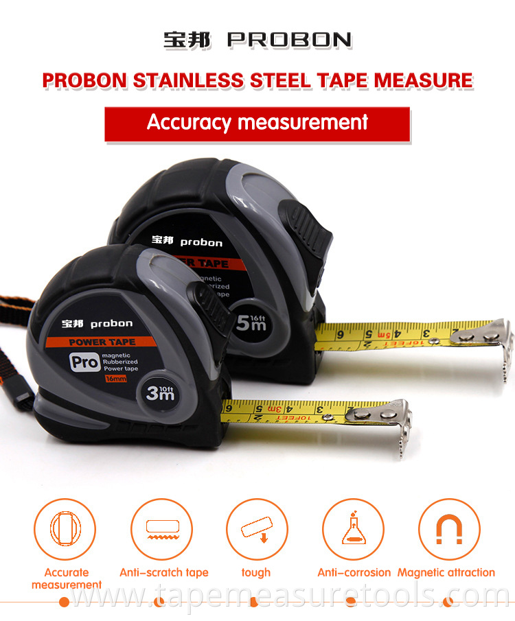 Professional measuring tools industrial grade steel tape measure 3 meters 5 meters 7.5 meters rubber coated tape measure